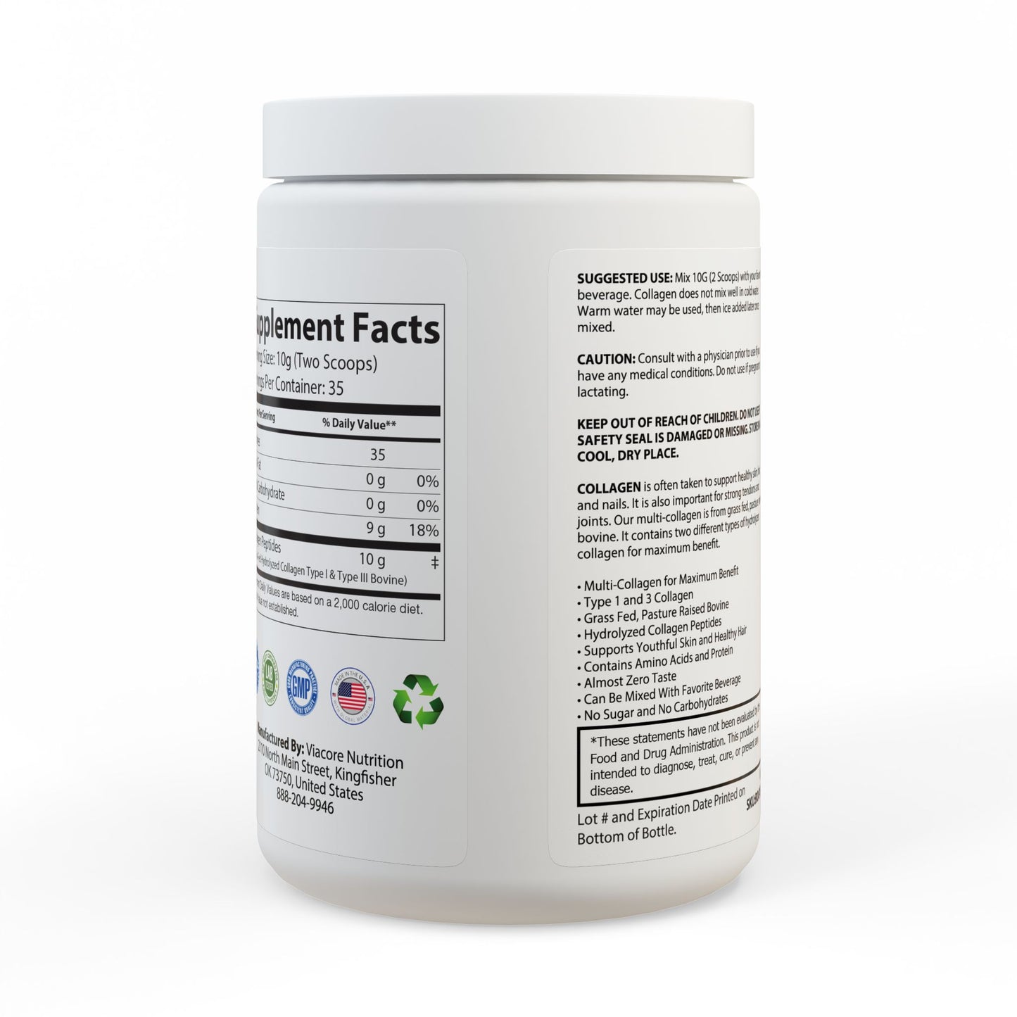 Premium Collagen Peptides Type I & III Supplement - 350g (12.3oz) for Skin Hydration and Joint Support